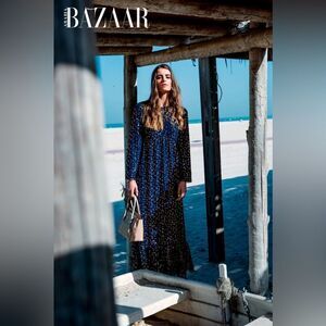 Michael Kors Elegant Blue and Gold Women's Dress, Size Small